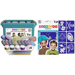 Snazaroo Professional Face Paint Kit for Kids and Adults, 35 Colours, 11pcs, Brushes, Glitter Gels, Sponges, Guide & SZ1198011 Adventure Paint Stencils, Blue, Unit