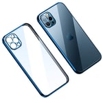FHZXHY Compatible with iPhone 12 Pro Case with Camera Lens Protector Slim Clear Electroplating Frame Matte Shockproof Protective Case for iPhone 12 pro 5g 6.1 inch 2020-Blue