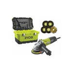 RYOBI Meuleuse d'angle 800W 125mm - 1 disque diamant - 5 disques à ébarber - Toolbox RAG800-125TA6