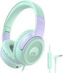 Share 1-Casque Audio Pour Enfant Avec Micro,85/94 Db Volume Limite-Pliable,Reglable,Fonction De Partage-Casque Filaire Pour Enfants/Ecole/Tablette(Vert Pourpre)