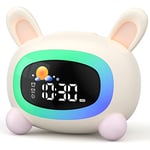 LIORQUE Reveil Enfant Educatif Jour/Nuit, Réveil Enfant avec Veilleuse, Machine Sonore, Deux Alarmes, Mode Week-End, Réveil Rechargeable d'entraînement au Sommeil pour Garçons Filles - Lapin