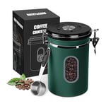 1800ML Airtight Coffee Canister with Date Tracker and Transparent Window, 22.8OZ Coffe Beans Storage with 30ML Measure Spoon&4 co2 Valve, Coffee Container for Grounds Coffee, Beans, Tea, Sugar, Flour