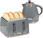 Kettle Toaster Set 1.7L Rapid Boil Kettle 4 Slice Toaster Grey Honeycomb Finish