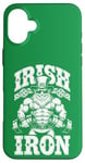 Coque pour iPhone 16 Plus Irlandais Iron Funny St Patrick Day Leprechaun Gym Fitness