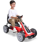 VEVOR Kart à Pédales Enfants 5-12 Ans, Kart Tout-Terrain à 4 Roues EVA, avec Siège Réglable, Frein à Main, Jouet de Voiture de Course d'Extérieur, Véhicule à Pédales pour Garçons et Filles, Rouge