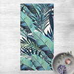 Micasia - Tapis en vinyle - Turquoise Leaves Jungle Pattern - Portrait 2:1 Dimension HxL: 80cm x 40cm