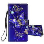 HopMore Coque pour Samsung Galaxy A13 5G / A04S Cuir à Rabat Etui Folio Portefeuille Motif pour Filles Femme Garçons Hommes, Housse Cuir Fentes pour Cartes Étui Antichoc Cover Silicone, Papillon Bleu