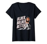 Womens Older Bolder Better Lion Graphic V-Neck T-Shirt