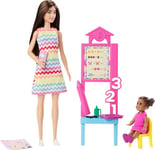 Barbie Teacher Doll with Brunette Fashion Doll with Printed Dress, 1 Toddler Doll, & Teaching Accessories, JCR76