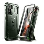 Dexnor Case for Samsung Galaxy S21 5G 6.2 Inch with Built-in Screen Protector Military Grade Armour Heavy Duty Front and Back 360 Full Body Shockproof Bumper Protection Cover with Stand - Green