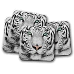 4 Set - White Tiger Coaster - Bengal Wild Lion Big Cat Zoo Animal Gift #14490