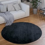 Paco Home Tapis Rond Salon Tapis Poil Ras Moderne Moelleux Lavable Monochrome, Dimension:200 cm Rond, Couleur:Bleu Marine