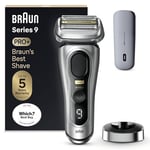 Braun Beard Shaver Series 9 PRO+ Electric Shaver for Men Rechargeable, 5 Pro Shave Elements & Precision Long Hair ProTrimmer, PowerCase, 9527s, Silver