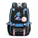 Stitch USB Laddningsbar Ryggsäck, Skolväska, Reseväska - Perfekt BLUE