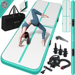 KESSER® Tapis de gymnastique | Tapis de fitness gonflable Airtrack | Tapis de gymnastique 3/4/5/6 m | Sac de transport et batterie électrique fournis Pompe à air, Mint vert, 400 x 100 x 10 cm