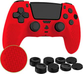 Housse Silicone Compatible Avec Manette Ps5 - Incl. 8 Capuchons Pour Joysticks (Petits | Grands) - Coque Pour Playstation 5 Dualsense Wireless En Rouge