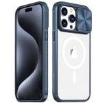 Rdyi6ba8 Clair Coque pour iPhone 15 Pro Max, Transparente Étui [Ne Jaunit Jamais] Protection de la Caméra Étui avec Coulisse Cache Objectif pour iPhone 15 Pro Max - Bleu