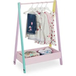 Relaxdays Penderie pour enfants, portant vêtements, rangement, HLP : 99x64,5x42 cm, petit porte-manteau, multicolore