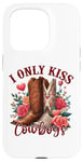 Coque pour iPhone 15 Pro I Only Kiss Cowboys Tee Bottes de cowboy western Saint-Valentin