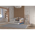 Lit enfant banquette pat patrouille 80X160 avec sommier , matelas et tiroir