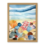 Artery8 Seaside Beachcombing Colourful Seashells And Beach Pebbles Watercolour Painting Artwork Framed Wall Art Print 18X24 Inch