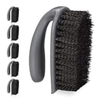 Relaxdays Scrubbing Brush, Set of 6, Hard Bristles, with Handle, Bathroom, Kitchen, Carpets, Shoe Cleaner, Plastic, Grey, 13 x 6.5 x 8.5 cm