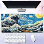 Morain Gaming Mouse Mat Art Print Painting Hokusai The Great Wave Big Rectangle Non-Slip Rubber Mousepad Mouse Pad, 900 * 400 * 3mm, Style 7