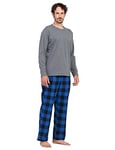 LAPASA Ensemble de Pyjama Homme Chaud & Confortable Haut Coton & Pantalon Coton Flanelle M79 Haut Gris + Pantalon Noir & Bleu, S