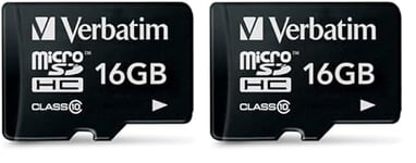 Verbatim Carte mémoire microSDHC Premium 16 Go Noire - Carte SD pour Capture vidéo en Full HD - résiste à l'eau & aux Chocs - Carte mémoire SD pour Appareil Photo Smartphone Tablette (Lot de 2)