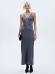 Mango Cross Rhinestone Satin Dress, Open Grey