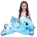 Peluche Unicorne 60Cm Bleu Pailleté Poney Cheval Magique Étendu Avec Ailes