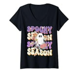 Womens Funny Saying Spooky Season Halloween Ghost Lover Women Men V-Neck T-Shirt