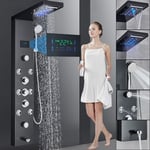 Black Thermostatic Shower Panel Column Tower Stainless Steel Rain Body Jets Taps