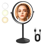 TUSHENGTU Miroir grossissant Lumineux Noir Miroir de Maquillage Double Face 1X/10X Ajuster 3 Couleurs lumières,LED Rechargeable (710B10X)