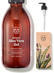 Bionoble Organic Aloe Vera Gel 200ml - Made with 100% Pure Fresh Aloe Pulp and Organic Lavender - Xanthan Free - Face, Eye Contour, Body, Hair - Glass Bottle + Pump