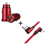 Pack Pour Samsung Galaxy J3 2016 Smartphone Micro-Usb (Cable 90 Fast Charge + Mini Double Prise Allume Cigare) - Rouge