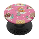 Preppy Pink Christmas Gingerbread House and Xmas Tree Winter PopSockets Adhesive PopGrip