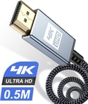 Câble Hdmi 4K 0.5M,Câble Hdmi 2.0 Haute Vitesse Par Ethernet En Nylon Tressé Supporte 4K@60Hz 2K@144Hz 3D/Hdr Retour Audio-Cordon Hdmi Pour Lecteur Blu-Ray/ Ps3/Ps4/ Tv 4K Ultra Hd/Ecran (Gris)