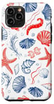 Coque pour iPhone 11 Pro Coquillage rouge et bleu - Été côtier - Étoile de mer - Femme