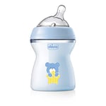 Chicco Natural Feeling Biberon Anti-Colique 2M plus 250ml Biberon avec Tétine en Silicone - Flux Moyen - Couleur Bleue