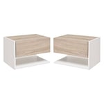 HOMCOM Lot de 2 Tables de Chevet murales - Lot de 2 Tables de Nuit - tiroir Coulissant, étagère, Plateau - en Bois Bicolore Aspect chêne Clair Blanc