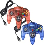 2 X Contrôleur Usb Pour Jeux N64,Contrôleur Usb Classique N64 Joystick Gamepad Pour Windows Pc Mac Pie Raspberry Pi 3 Retro(Bleu/Rouge)