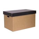 Lot de 2 boîtes de rangement avec couvercle noir mat pour déménagement et rangement en carton avec poignées en carton très résistant 53,2 x 33,1 x 32,5 cm