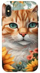 Coque pour iPhone X/XS Orange Tabby Cat and Sunflowers Feline & Floral