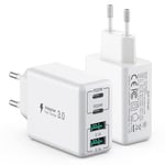 [2 pièces] Chargeur USB C 40W, 4 Ports USB C, Bloc de Charge Rapide Dual Port PD+QC Prise Murale Multiport Type C Compatible avec iPhone 12/13/14/15/Pro Max/XS/XR/8/7/Samsung/Tablette