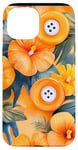 Coque pour iPhone 15 Motif de boutons de couture tropicaux orange aquarelle