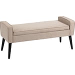 Homcom - Banquette coffre de rangement 2 en 1 style contemporain pieds effilés bois d'hévéa noir aspect lin beige