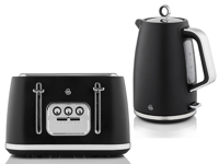 Swan Serenity Kettle & 4 Slice Toaster Set Matt Black Finish with Chrome Trim