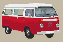 Volkswagen Camper Van Bay Window (detailed) Cross Stitch Kit - Red