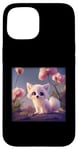 iPhone 15 Baby White-Fox With A Big Fluffy Tail Peach Blossoms Case